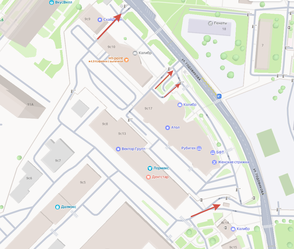 Карта территории с отмеченными платёжными терминалами у 14-го строения и на выезде